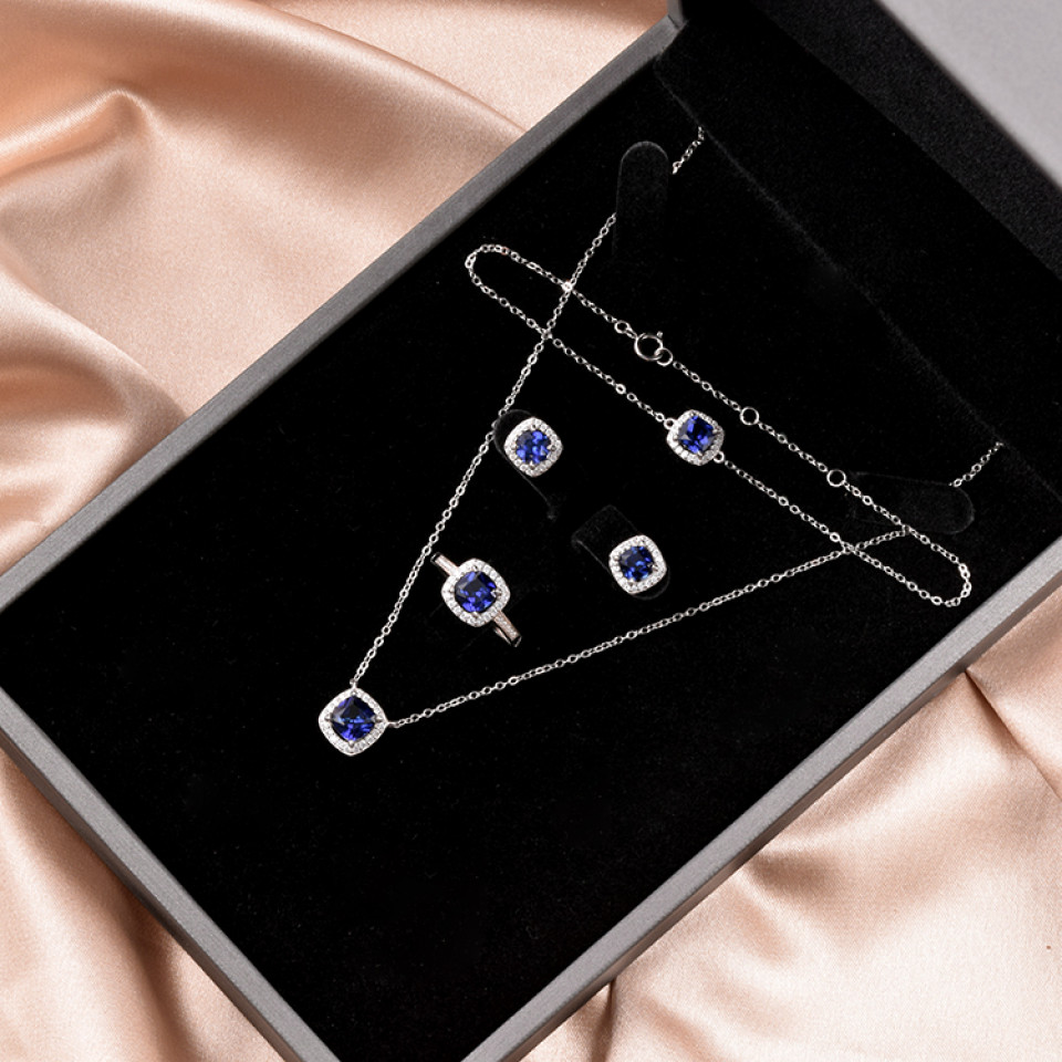Handmade crystal blue sapphire set gold plated jewelry set